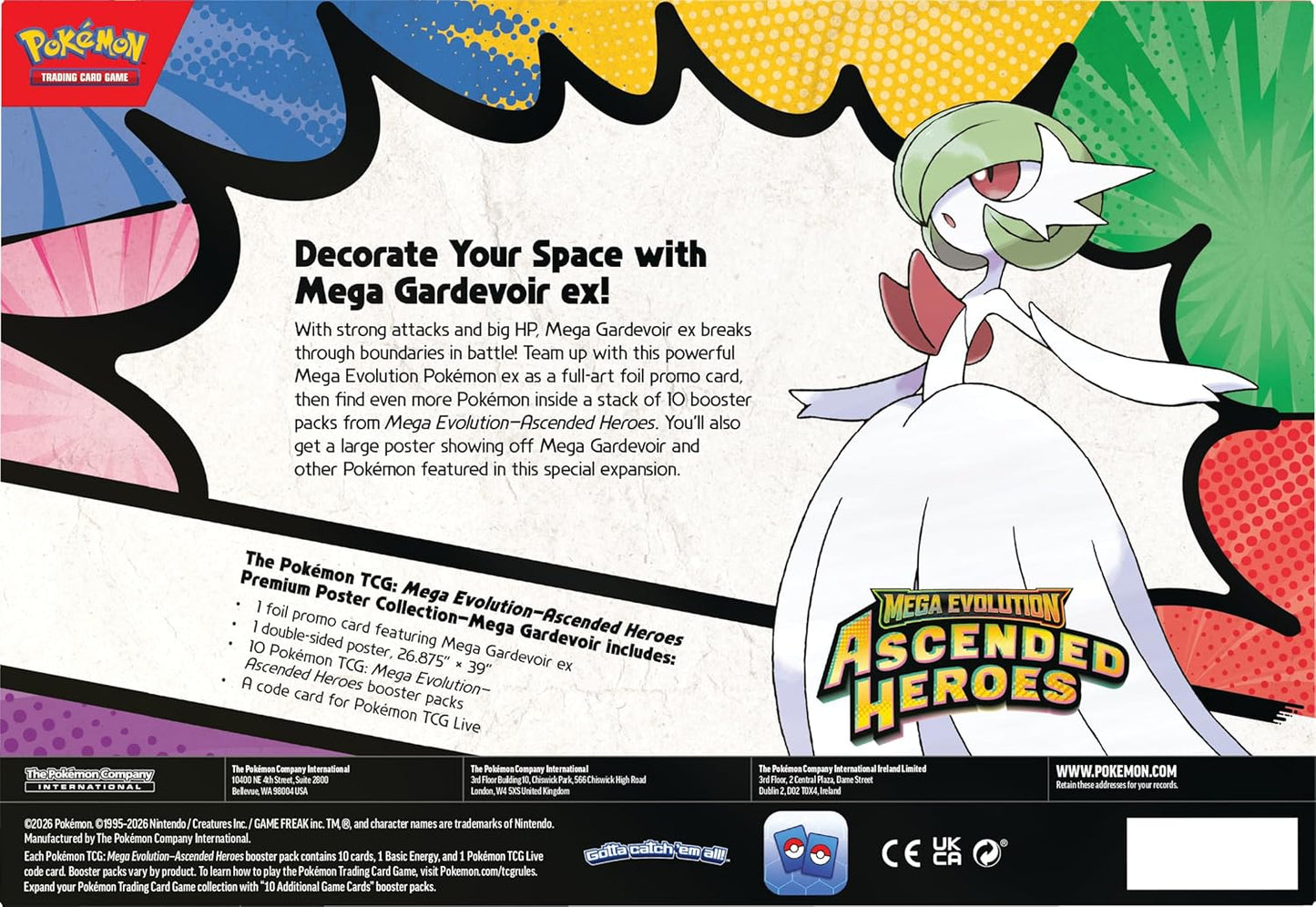 Pokémon TCG: Mega Evolution—Ascended Heroes Premium Poster Collection—Mega Gardevoir (1 Foil Promo Card, 1 Double-Sided Poster & 10 Booster Packs)